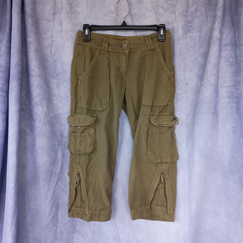 Bomb Boogie Olive Cargo Capri Pants Utility Zip Hem Y2K Military Style
